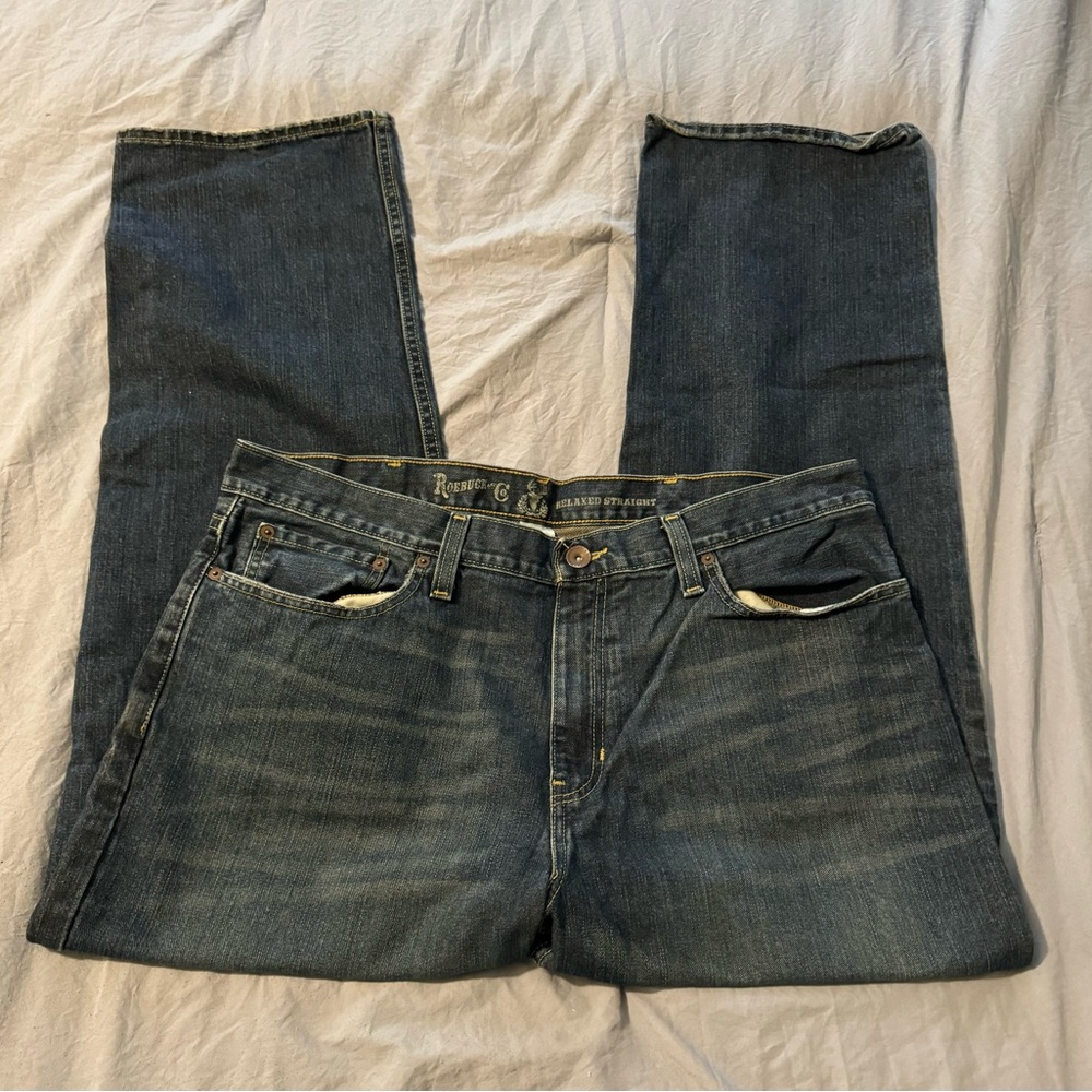 Roebuck‎ & Co. Relaxed Fit Jeans Men's Size 38x30* Blue Straight Dark Wash Denim